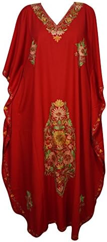 Mogul Interior Womens Kaftan Dresses Kimono Dresses Alessia Embroidered Maxi Long Beach Cover up One Size