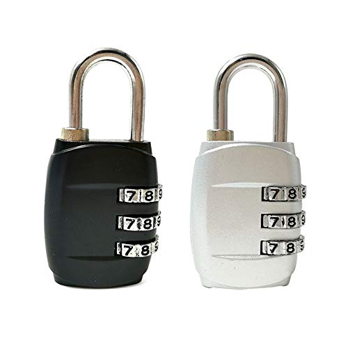 TreasureFlow 2 Pack 3 Digit Combination Padlock, Combination Lock Set for School, Gym or Sports Locker, Door, Cases, Toolbox and Fences, Hasp Storage (S Black&Silver)