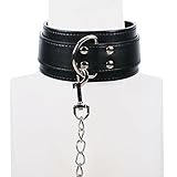 Black Collar Leash with Chain - Bondage Sex Product for Kink Play