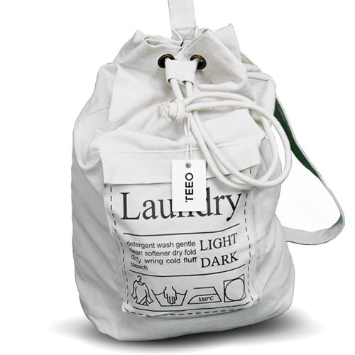 Laundry Bag Backpack Spacious 25"X22" Drawstring Cotton Canvas with Strong Durable Shoulder Straps Washing Storage Organizer College Students Dorm Room (Natural)