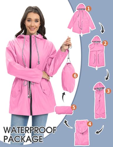 UMIPUBO Women's Raincoat Waterproof Lightweight Outdoor Jacket Packable Rain Jacket for Spring and Summer with Hood