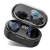 Wireless Bluetooth 5.0 Earbuds Headset Mini in-Ear Noise Canceling Sport Headphones with Charging Case,TWS Stereo Touch Control Waterproof Earphones Built-in Mic for Workout/Running/Gym (Black)