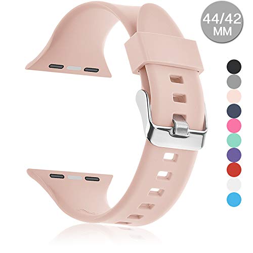 Compatible with Apple Watch Sports Band Series 4 (44mm, 40mm) Series 3 Series 2 Series 1 (42mm, 38mm) | Soft Silicone Replacement Band (Pale Pink, 44mm/42mm)