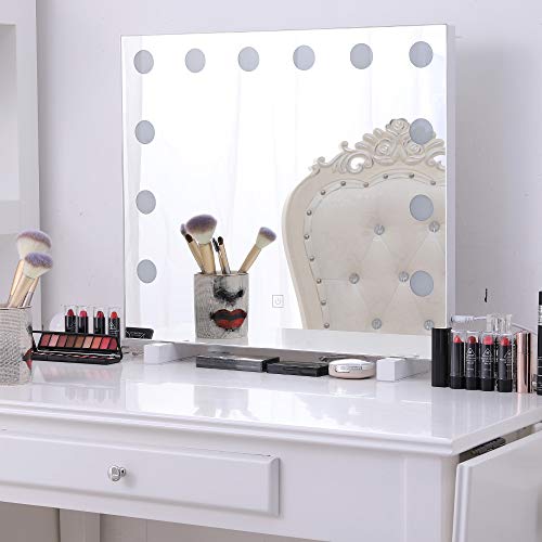 Dimmable Lighted Bathroom Mirror for Wall with 3 Color Changing, Hollywood Vanity Mirror with Lights, Frameless Makeup Mirror for Bathroom Bedroom Vanity, Wall Mounted or Tabletop (19.69" x 16.93")