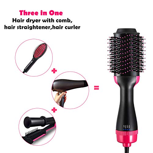 Hot Air Brushï¼ŒVinkki One Step Hair Dryer & Volumizer 3-IN-1 Negative Ion Hair Dryer Brush Hair Straightener Curler Styler with 6 Hair Clips Electric Blow Dryer for All Hairstyle Need Anti-Scald