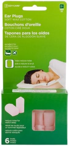 Ezy Care Soft Wax Cotton Ear Plugs Great for Sleep and Travel Nrr 22dB - 6 Pair (Pack of 1)