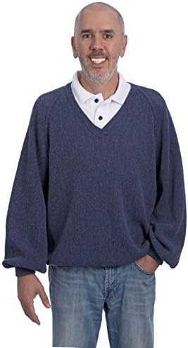 Alpaca Golf Men's V-Neck Retro-Pro Professional Pullover Denim Blue L