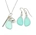 Gorgeous Set, Light Sea Foam Green Sea Glass Earrings on Sterling Silver Hooks with Sea Glass, Crystal Pearl, Silver Bar Charm Necklace on Silver Chain, Perfect Gift, by Aimee Tresor Jewelry