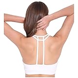 Women's Yoga Sports Bra Wirefree Double Lined T-Back White M