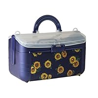 Sewing Kit Storage Box Organizer - Blue Flower Basket, Transparent Lid, Handle, Snaps Closed - Many Sized Compartments - By Adolfo Design