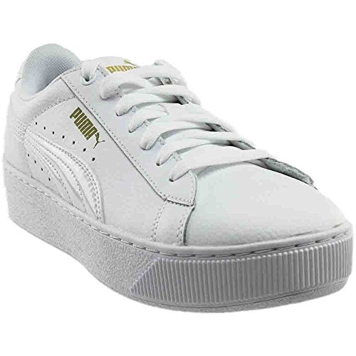 PUMA Women's Vikky Platform Leather, White-White-White, 8 M US