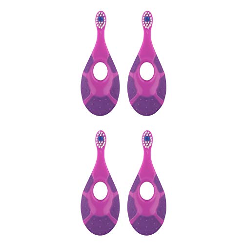 Baby/Toddler Small Teether Toothbrushes 4-Pack, Oral Hygiene, Purple and Pink