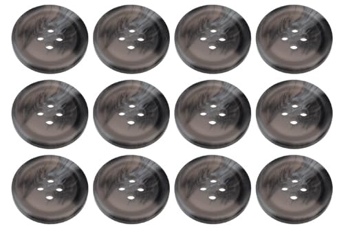 Pack of 12 Grey 18mm Round Faux Horn Sew On Plastic Buttons for Skirts Trousers Suits Shorts Coats Flat 4 Holes 28L