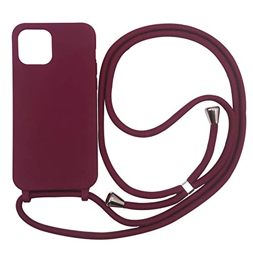 PuYu Zhe Compatible With iPhone 13 Pro Max Case,Soft Matte Silicone TPU Crossbody Cover with Adjustable Neck Cord Lanyard Strap,Slim Stylish Shockproof Lanyard Case-Wine Red — image 1