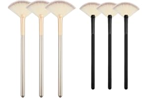Slim Soft Facial Fan Brush, 6PCS Soft Fiber Applicator with Wooden Handle, Suitable for Multi-purpose Cosmetics (Champagne Go