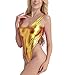 FEESHOW Women's Metallic Bodysuit High Cut Swimsuit One Piece Bikini Thongs Leotard Top