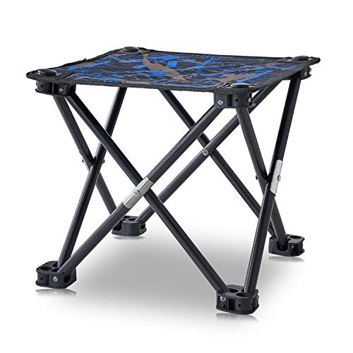 Folding Camping Stool, Mini Folding Stool Portable, Mini Portable Chair for Beach, Picnic Party, Camping, Barbecue, Fishing, Hiking, 600D Oxford Cloth with Portable Bag (Camouflage) (Blue Camo)