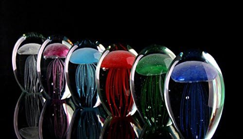 MegaSave Decor Light Night light Glass Black GLOWING JELLYFISH Paperweight Glow in the Dark WITH LED BASE (Pink)