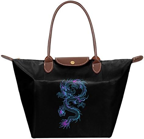 RexStrachey Blue Dragon Women Folding Dumpling Bag Nylon Water Proof Gripesack School Backpack Handbag Black
