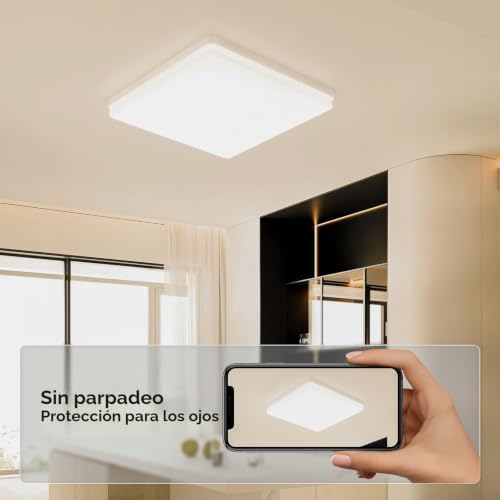 Luz de teto LED 48 W: Candeeiro de teto LED moderno 3000 K 3000 cm, luz de teto LED 4800 lm para quarto, casa de banho, cozinha, sala de estar, varanda, quadrado, branco