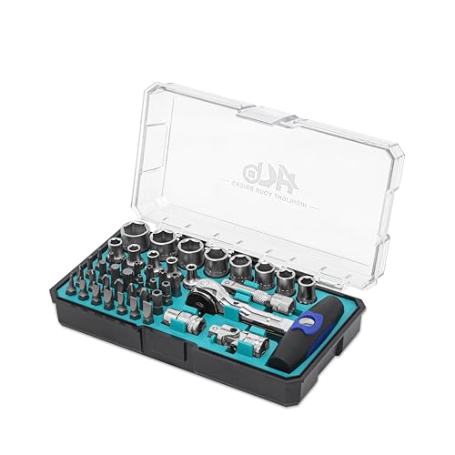 HB AKM025-G Swivel Head Ratchet Set 90 Teeth 49 Pieces 1/4" CR-V & S2 | Professional Safety Sockets and Bits Mechanical Automotive Workshop DIY | Portable Case – Made in Taiwan