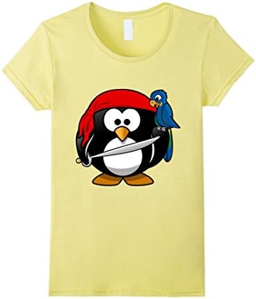Womens Funny Shirt with Pirate Penguin Animal Comic Cartoon Style Medium Lemon
