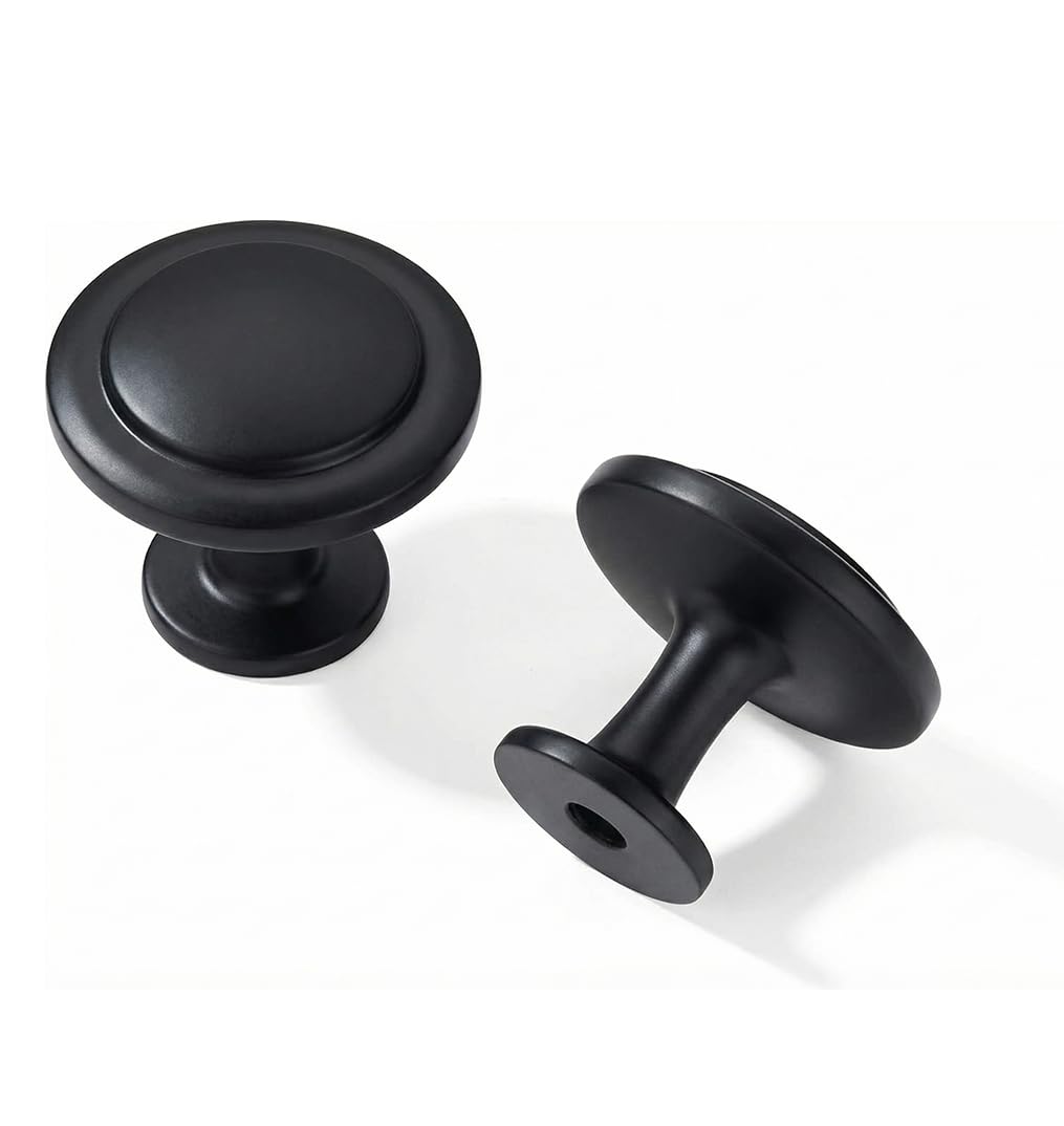 Photo 1 of khtumeware 10 Pack 1-1/4 inch(32mm) Black Cabinet Knobs Dresser Knobs Round Matte Black Drawer Knobs Kitchen Cabinet Hardware Zinc Knobs for Dresser Drawers.