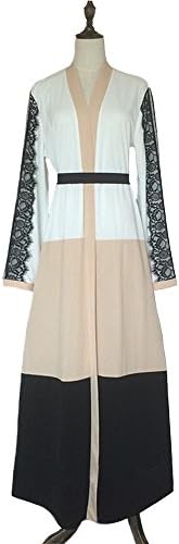 Open Abaya Kaftan Cream and Black W/Lace Embroidery (Medium)