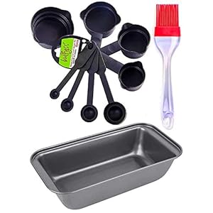 Bulfyss Popular Combo – Non Stick Outperform Bread Loaf Baking Tray Tin Pan, Food Grade 8Pcs Black Measuring Cups and…