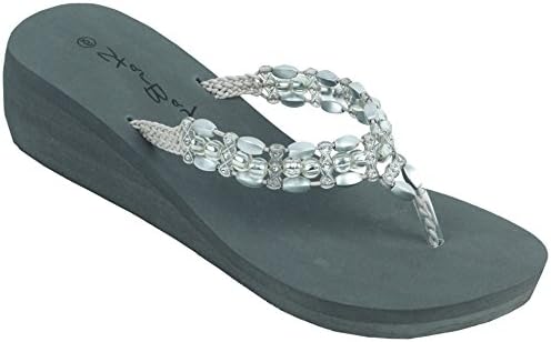 SBG Womens Fashion Wedge Sandals Platform Thongs Flip Flops W/Stones Sandals Shoes (2307-Grey, 7)