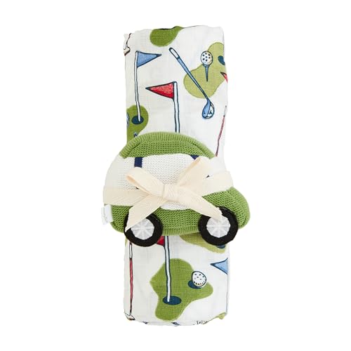 Mud Pie Kids Golf Swaddle and Rattle Set; Swaddle 47" X 47" | Rattle 3" X 4 1/2"