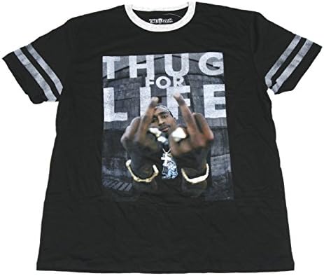 Tupac Shakur Mens Thug for Life Hip Hop Icon T-Shirt (Black, L)