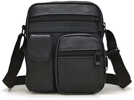 Men`s Genuine Goat Black Leather Shoulder Messenger Bag Briefcase Purse Crossbody Sling Bag