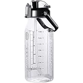 MOODUUTY Motivational Half Gallon/64oz Water Bottle with Straw &amp; Time Marker&amp; Handle, Leak-Proof Tritan Water Jug for Fitness,Outdoor, Sport (Black)