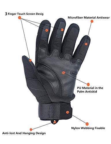 Tactical Gloves, Army Military Rubber Hard Knuckle Outdoor Full Finger Touch Screen Gloves for Men Cycling Motorcycle Hunting Shooting Hiking Camping Airsoft Paintball (XL, Black)