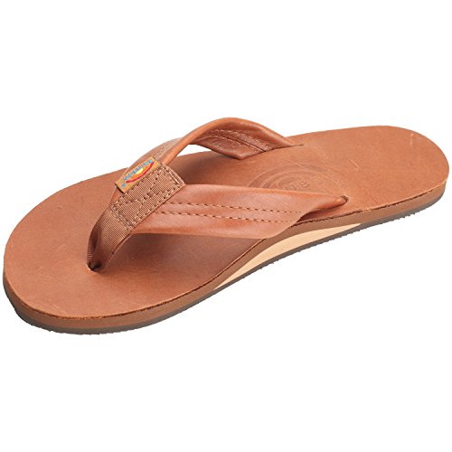 Rainbow Sandals Women's 2 Tone Leather Single Layer Wide Strap, Tan, Large (7.5-8.5)