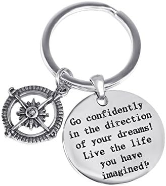 JunXin Silver Stainless Steel ""Go in the Direction Of Your Dreams"" Inspirational Top Pendant, For Girl or Friend Best Gifts as Car key chain As a Souvenir
