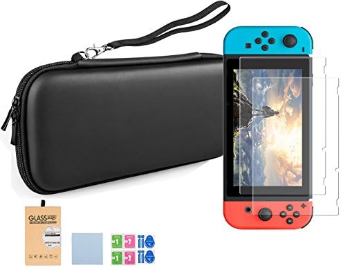 Nintendo Switch Screen Protector and Carrying Case / Bags by Doestyle, Hard Shell Carrying Case Bags + 2PCS HD Flim Tempered Glass Screen Protectors for Nintendo Switch [2 IN 1]