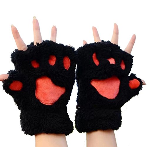 Shuohu Women Bear Plush Cat Paw Claw Glove Soft Winter Gloves