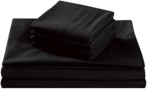 Full Size Bed Sheet Set, Black, 100% Soft Brushed Microfiber, 1800 Series Luxury Platinum Collection, Deep pocket, Hypoallergenic, Wrinkle Free, Breathable, 6 Piece Set, Fifth Avenue Home
