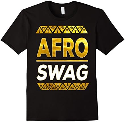 Mens Afro Swag T-Shirt | African American Tee Ankh Eye Pyramid Medium Black