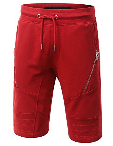 URBANCREWS Mens Hipster Hip Hop Basic Drop Crotch Jogger Shorts RED SMALL