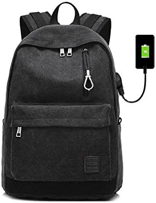Blue sky qian G-21 Laptop Backpack Business Shoulder Canvas Camping Travel and School Bag with External USB Charging Interface with Earphone Hole, Black