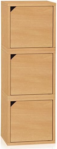 Way Basics Eco Stackable Connect 3-Cube Storage with Doors, Natural Wood Grain (Tool-Free Assembly and Uniquely Crafted from Sustainable Non Toxic zBoard paperboard)