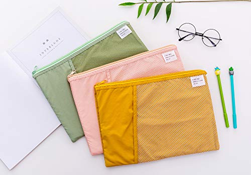 HYFAN Multifunctional A4 Grid Folding Document Bag Zipper File Organizer Storage Folder Bag Mesh Paper File Pocket Pouch for Office School Supplies (Light Pink, Pack of 2) - Thumbnail 4