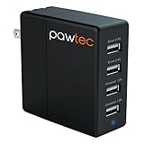 Pawtec 4-Port USB Wall SMART Charger 5V 6.2A / 31W Smart Circuit Optimized For Phones & Tablets iPhone 7 / 7 Plus / 6s 6 / 6s 6 Plus / SE / iPad Pro / iPad mini, iPod, Samsung Galaxy S7, Galaxy Note