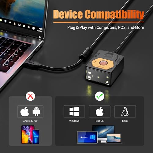 NETUM Scanner per codici a barre fisso NT-480, scanner industriale 1D 2D per codici QR con connessione USB, scanner incorporato con rilevamento automatico per chioschi, trasportatori, POS, produzione