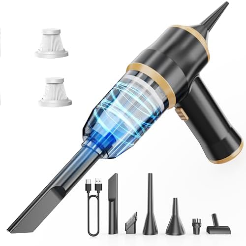 Mini-Aspirateur pour Voiture 15000 Pa – Aspirateur Portatif sans Fil à Main et Soplete à Air avec 2 Filtres, Idéal pour Voiture, Canapé, Bureau, Animaux domestiques et Maison