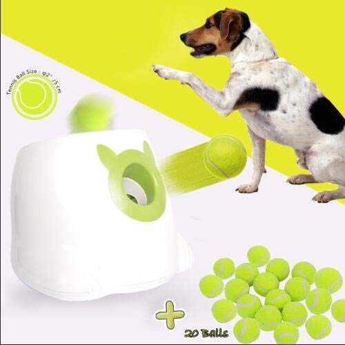 Dporticus Automatic Interactive Dog Tennis Ball Launcher Throwing Machine for Training and Playing,20 Balls