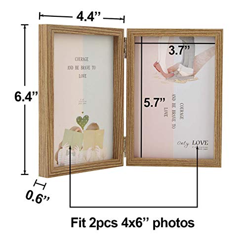 4x6 Picture Frames Double Hinged MDF Wood Grain with Glass Front Stand